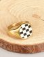 Fashion Gold Color Titanium Checkerboard Oil Drip Open Ring