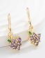 Fashion Purple Brass Gold Plated Zirconia Grape Earrings