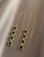 Fashion Green Alloy Set Square Diamond Tassel Drop Earrings