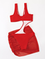 Fashion Red Nylon Cutout Drawstring Two-piece Swimsuit