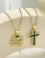 Fashion Dark Green Bronze Zircon Cross Pendant Necklace