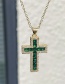 Fashion Dark Green Bronze Zircon Cross Pendant Necklace