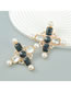 Fashion Color Alloy Diamond And Pearl Cross Stud Earrings