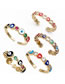 Fashion Color Brass Gold Plated Zirconium Oil Drop Eye Open Ring