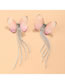 Fashion Pink Alloy Diamond Tassel Butterfly Drop Earrings