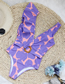 Fashion Foundation Purple Dots Polyester Print Ruffle Asymmetric V-neck One Piece Swimsuit