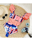 Fashion Orange And White Striped Print Polyester Print Fly-sleeve One-piece Swimsuit