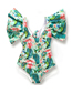 Fashion Light Green Woodpecker Polyester Print One Piece Swimsuit