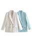 Fashion White Solid Double-breasted Pocket Blazer