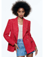 Fashion Red Textured Double-breasted Blazer