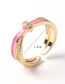 Fashion Light Pink Brass Gold Plated Zirconium Drip Oil Cross Ring