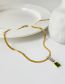 Fashion Gold Titanium Steel With Emerald Cubic Zirconia Snake Bone Chain Necklace