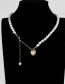 Fashion White Geometric Pearl Beaded Diamond Heart Fringe Necklace