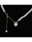 Fashion White Geometric Pearl Beaded Diamond Heart Fringe Necklace