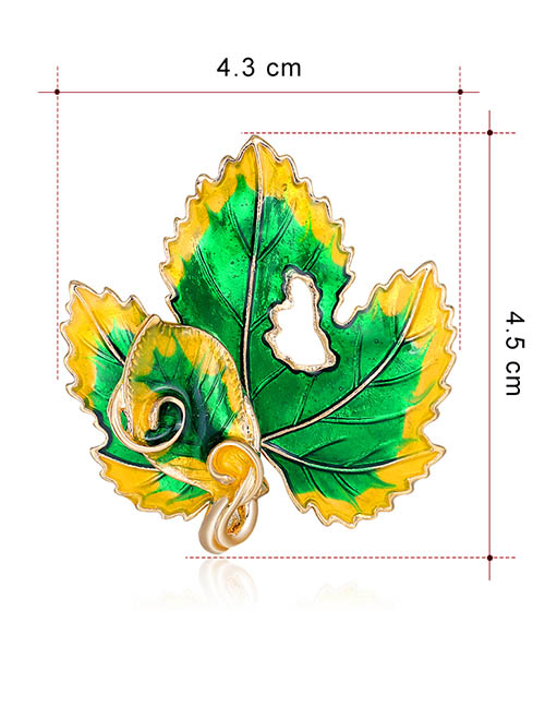 Fashion Green + Yellow Alloy Geometric Leaf Brooch