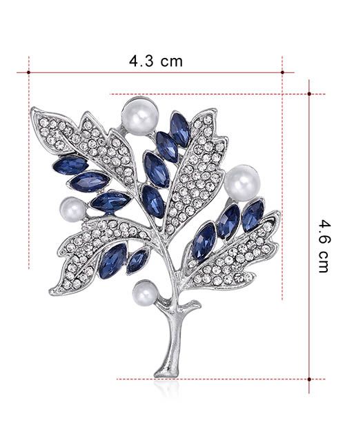 Fashion Silver Alloy Diamond Pearl Leaf Brooch