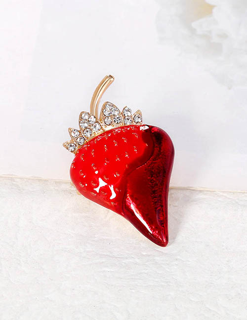 Fashion Red Alloy Diamond Strawberry Brooch