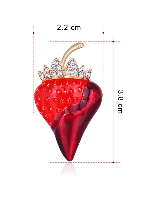 Fashion Red Alloy Diamond Strawberry Brooch
