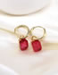Fashion Red Brass Set Square Zirconium Earrings