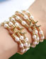 Fashion Green Brass Gold Plated Pearl Beaded Diamond Arch Bracelet