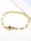 Fashion White Copper Gold Plated Pearl Beaded Diamond Cross Bracelet