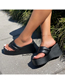 Fashion Black Pu Wedge Heel Clip Toe Hollow Sandals