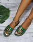 Fashion Green Round Toe Metal Chain Flat Slippers