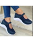 Fashion Navy Blue Pu Round Toe Knit Velcro Platform Sandals