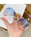 Fashion Gradient Pink Alloy Diamond Large Frame Sunglasses