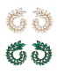 Fashion Green Alloy Diamond Leaf Stud Earrings