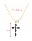Fashion Navy Blue Bronze Zircon Cross Eye Pendant Necklace