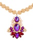 Fashion Red Alloy Geometric Beaded Diamond Pendant Necklace