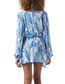 Fashion Blue Short Printed Cardigan Blouse Maxi Dress