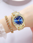Fashion Gold With Blue Face Stainless Steel Diamond Geometric Steel Band Watch