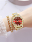 Fashion Gold With Red Face Stainless Steel Diamond Geometric Steel Band Watch
