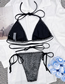 Fashion Black Nylon Halter Neck Tie Thin Flashing Split Swimsuit