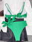 Fashion Green Nylon Tie U-neck Split Swimsuit