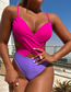 Fashion Color Matching Nylon Contrast Cross Cutout One Piece Swimsuit
