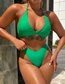 Fashion Green Nylon Halterneck Lace-up Swimsuit