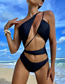 Fashion Black Drawstring One-shoulder Cutout One-piece Swimsuit