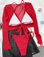 Fashion Red Nylon Mesh Bandage Three-piece Swimsuit