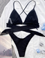 Fashion Black Nylon Diamond Heart Strap Split Swimsuit