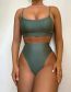 Fashion Army Green Solid Color High Waist Split Swimsuit