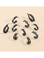 Fashion Black Alloy Cutout Hoop Earrings Set