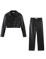 Fashion Black Pu Lapel Short Jacket Pants Set