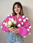 Fashion Rose Pink Acrylic Hand-knit Floral Jacket