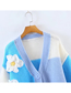 Fashion Blue Deer Plush Knit Floral Cardigan Sweater