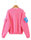 Fashion Rose Pink Deer Plush Knit Floral Cardigan Sweater