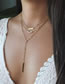 Fashion Gold Titanium Steel Square Pearl Multilayer Necklace
