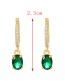 Fashion Silver + Green Brass Set Zircon Round Earrings